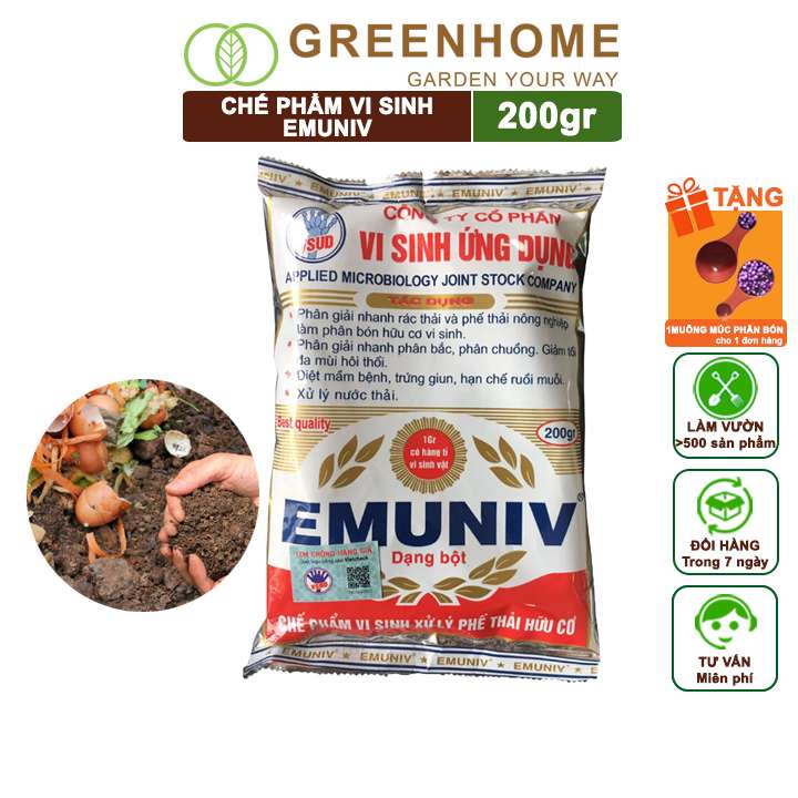 Chế Phẩm Vi Sinh EM, Emuniv, Gói 200gr, Dùng Ủ Phân Bón Hữu Cơ, Xử Lý Rác Thải Gia Đình, Phân Huỷ Nhanh