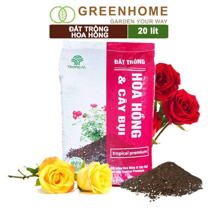 Đất Trồng Hoa Hồng, Bao 20dm3 (10kg), Hữu Cơ, Trộn Sẵn, Tiện Lợi, Đầy Đủ Dinh Dưỡng, Rễ Khỏe, Bông To