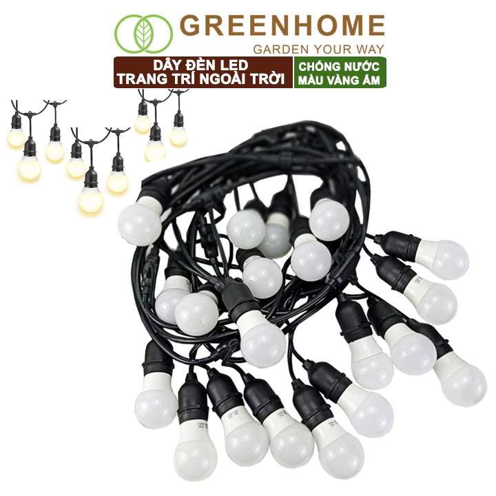 Dây Đèn Led Ngoài Trời, Bộ 5m +10 Bóng 3W, Màu Vàng Ấm, Chống Nước, Trang Trí Ban Công, Sân Vườn, Quán Cafe