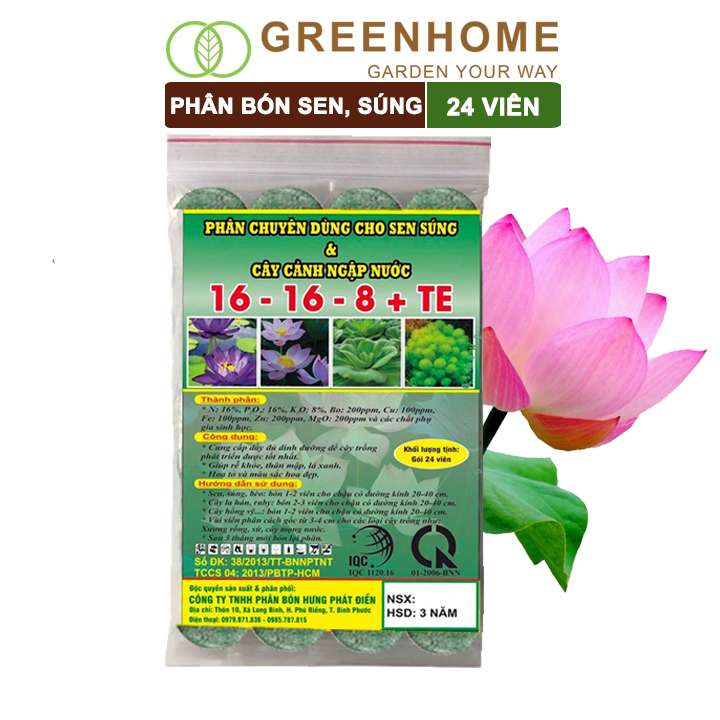 Phân Bón Hoa Sen, Vỉ 24 Viên, Cây Thuỷ Sinh, Ngập Nước, Cho Hoa To, Hoa Đậm Màu, Lâu Tàn, Tốt Lá