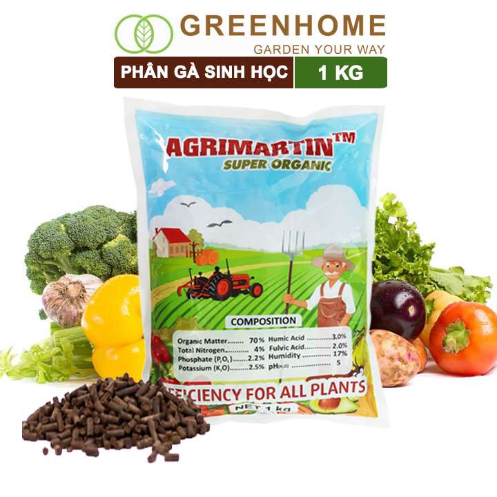 Phân Gà Hữu Cơ Agrimartin, Bao 1kg, Cải Tạo Đất, Tăng Khả Năng Ra Hoa, Đậu Trái, Hoa To, Quả Bóng, Đậm Vị