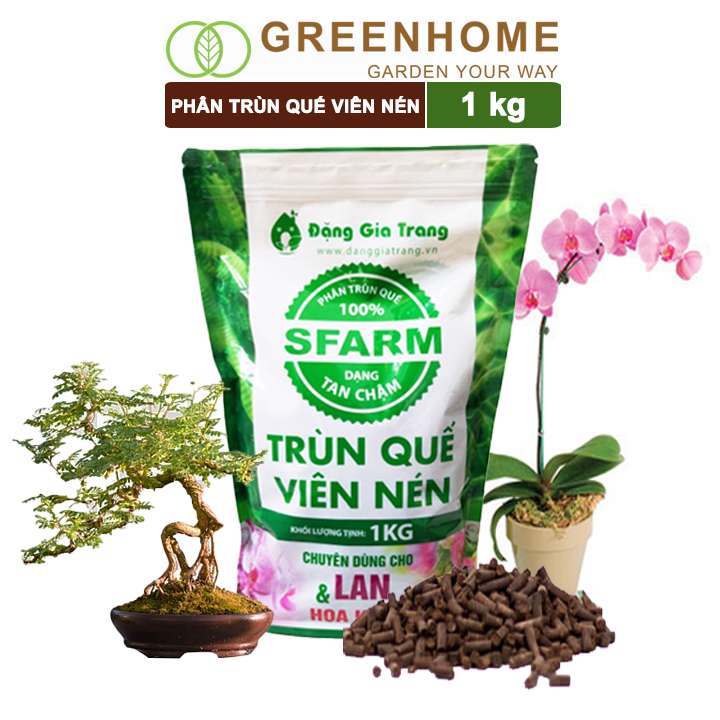 Phân Trùn Quế Viên Nén, Sfarm, Bao 1kg, Dinh Dưỡng Hữu Cơ, Không Mùi, Tốt Cho Lan, Bonsai, Rau, Cây Ăn Trái