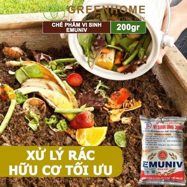 Chế Phẩm Vi Sinh EM Greenhome, Emuniv, Gói 200gr, Dùng Ủ Phân Bón Hữu Cơ, Xử Lý Rác Thải Gia Đình, Phân Huỷ Nhanh, Ngăn Mùi Hôi