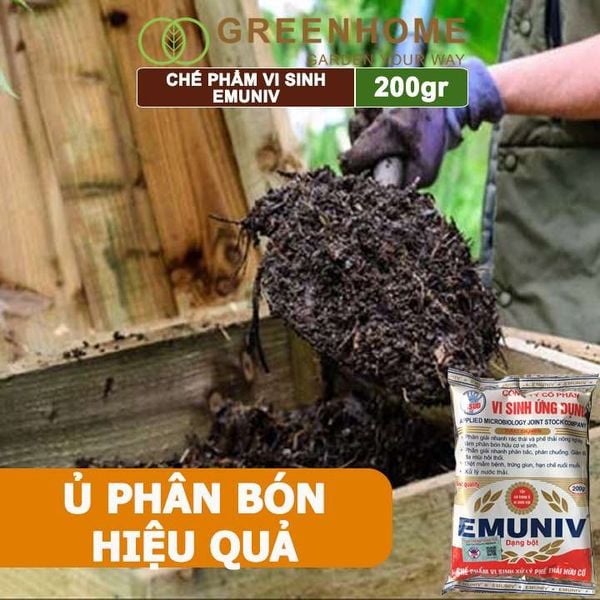 Chế Phẩm Vi Sinh EM Greenhome, Emuniv, Gói 200gr, Dùng Ủ Phân Bón Hữu Cơ, Xử Lý Rác Thải Gia Đình, Phân Huỷ Nhanh, Ngăn Mùi Hôi