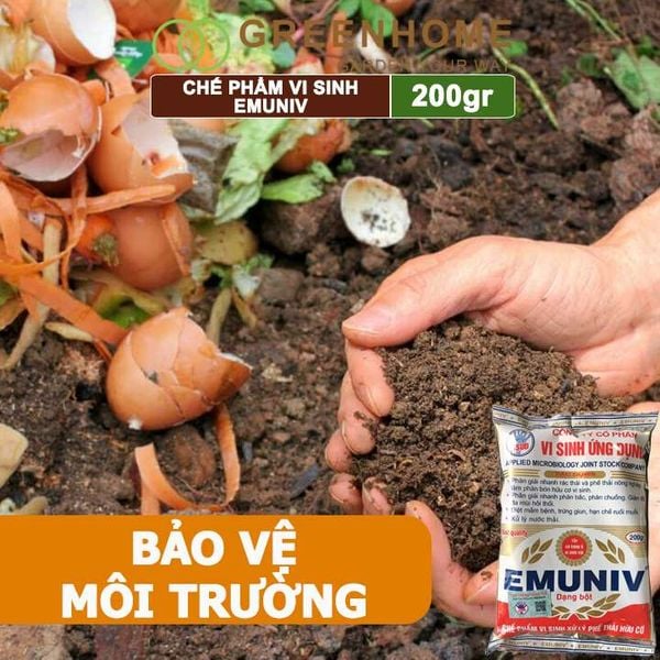 Chế Phẩm Vi Sinh EM Greenhome, Emuniv, Gói 200gr, Dùng Ủ Phân Bón Hữu Cơ, Xử Lý Rác Thải Gia Đình, Phân Huỷ Nhanh, Ngăn Mùi Hôi