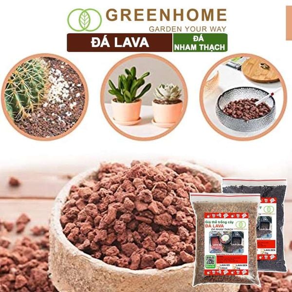 Đá Lava, bao 1kg, đá nham thạch màu đỏ, đen, size 3-6mm, sạch bụi, cho thủy sinh, bonsai, sen đá |Greenhome