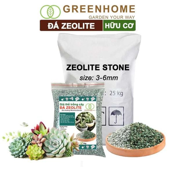 Đá zeolite Greenhome, bao 1kg, size 3-6mm, rãi mặt, giá thể, sen đá, xương rồng, hồ thuỷ sinh
