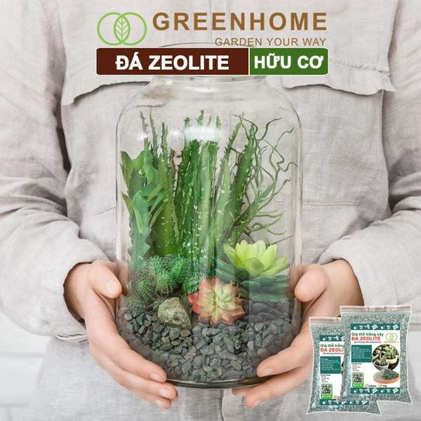Đá zeolite Greenhome, bao 1kg, size 3-6mm, rãi mặt, giá thể, sen đá, xương rồng, hồ thuỷ sinh