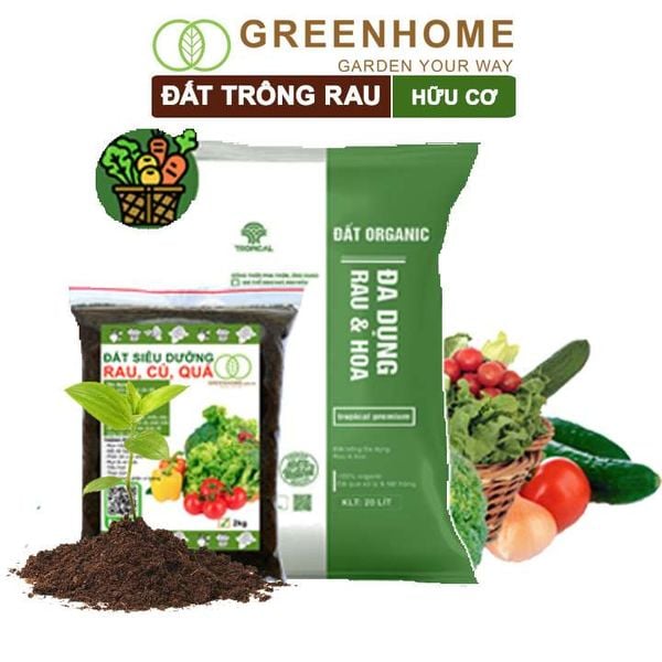 Đất trồng rau Organic, bao 2kg, hữu cơ, đầy đủ dinh dưỡng không cần bổ sung thêm phân bón |Greenhome