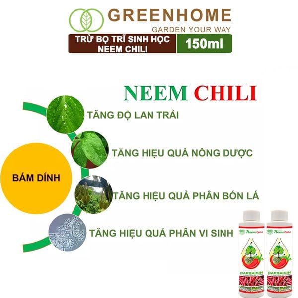 Dầu Neem Oil Sinh Học Neem Chill, 150ml, Kết Hợp Tinh Dầu Tỏi, Ớt, Trừ Bọ Trĩ, Nhện Đỏ, Rầy, Rệp Sáp Cho Cây Cảnh, Rau, Hoa Hồng