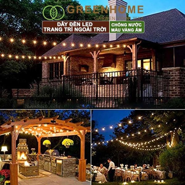 Dây đèn Led trang trí ngoài trời, màu Vàng ấm, chống bụi, chống nước, tiết kiệm điện |Greenhome