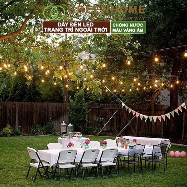 Dây đèn Led trang trí ngoài trời, màu Vàng ấm, chống bụi, chống nước, tiết kiệm điện |Greenhome