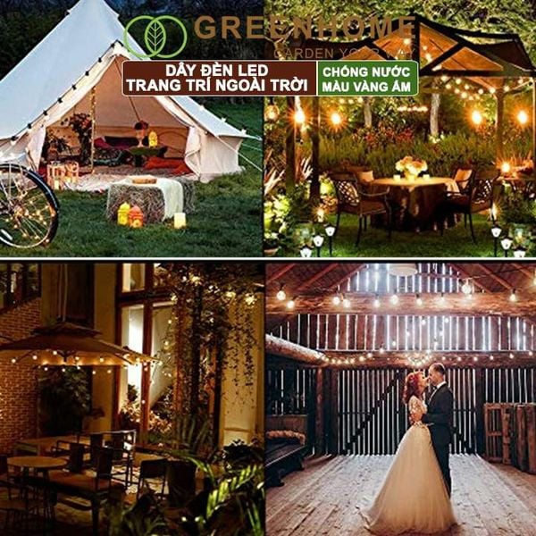 Dây đèn Led trang trí ngoài trời, màu Vàng ấm, chống bụi, chống nước, tiết kiệm điện |Greenhome