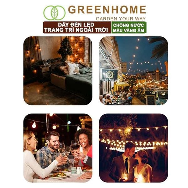 Dây đèn Led trang trí ngoài trời, màu Vàng ấm, chống bụi, chống nước, tiết kiệm điện |Greenhome