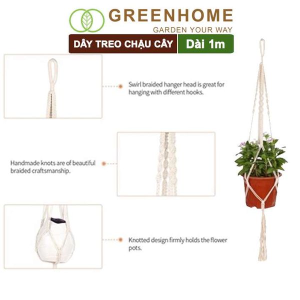 Dây treo chậu cây, dài 1m, sợi cotton đan thủ công, tinh tế, thẩm mỹ cao, phù hợp với các loại chậu |Greenhome