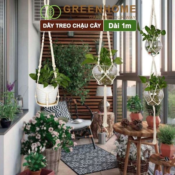Dây treo chậu cây, dài 1m, sợi cotton đan thủ công, tinh tế, thẩm mỹ cao, phù hợp với các loại chậu |Greenhome