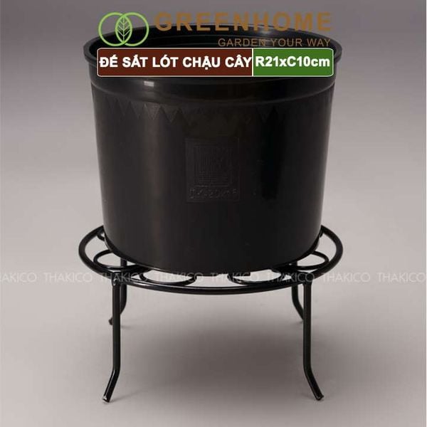Đế lót chậu cây bằng sắt, R21xC10cm, sơn tĩnh điện, màu đen, uốn mỹ nghệ, bền, đẹp |Greenhome