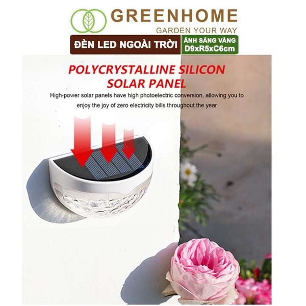 Đèn led năng lượng mặt trời, D9xR5xC6cm, ánh sáng vàng , trang trí sân vườn, cầu thang |Greenhome