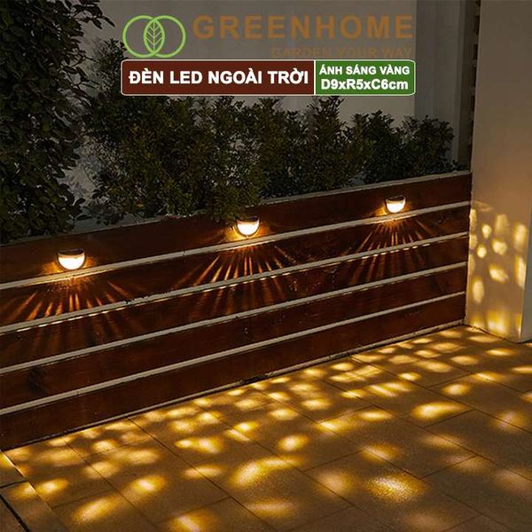 Đèn led năng lượng mặt trời, D9xR5xC6cm, ánh sáng vàng , trang trí sân vườn, cầu thang |Greenhome