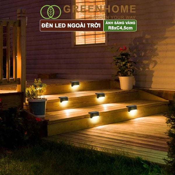 Đèn Led năng lượng mặt trời, R8xC4,5cm, đèn vàng ấm, chống nước, ốp lan can, trang trí ngoài trời |Greenhome