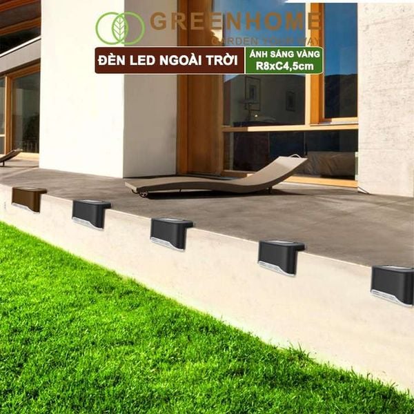 Đèn Led năng lượng mặt trời, R8xC4,5cm, đèn vàng ấm, chống nước, ốp lan can, trang trí ngoài trời |Greenhome