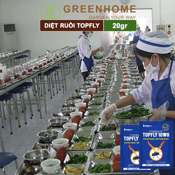 Thuốc diệt ruồi Topfly 10wg Greenhome, gói 20gr, thu hút manh, diệt ruồi nhanh, hiệu quả, an toàn, tiết kiệm