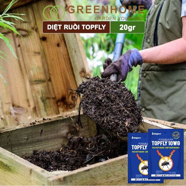 Thuốc diệt ruồi Topfly 10wg Greenhome, gói 20gr, thu hút manh, diệt ruồi nhanh, hiệu quả, an toàn, tiết kiệm