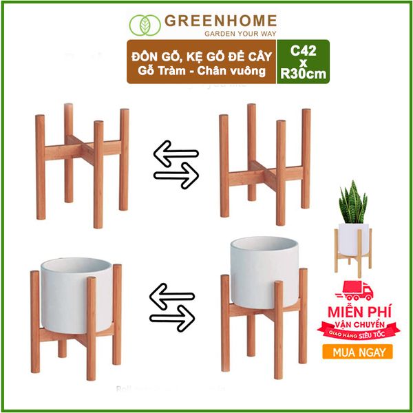 Đôn gỗ, kệ kê chậu cây nội thất bằng gỗ Tràm chân Vuông C42xR32cm