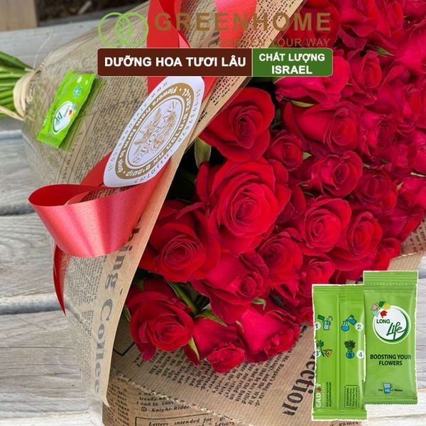 Dưỡng hoa tươi lâu longlife Greenhome, gói 5gr, lâu tàn, nở bông to, không bị hôi nước