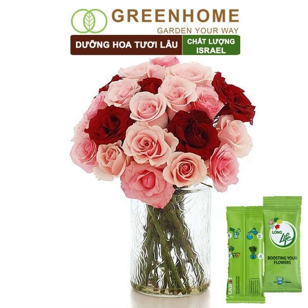 Dưỡng hoa tươi lâu longlife Greenhome, gói 5gr, lâu tàn, nở bông to, không bị hôi nước