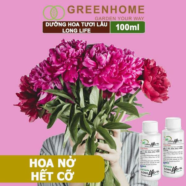 Dưỡng Hoa Tươi Lâu Long Life, Chai 100ml, Hoa Lâu Tàn, Nở Bông To, Không Bị Hôi Nước, 1 Chai Pha 10lít Nước