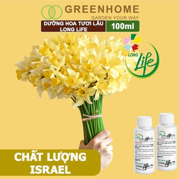 Dưỡng Hoa Tươi Lâu Long Life, Chai 100ml, Hoa Lâu Tàn, Nở Bông To, Không Bị Hôi Nước, 1 Chai Pha 10lít Nước