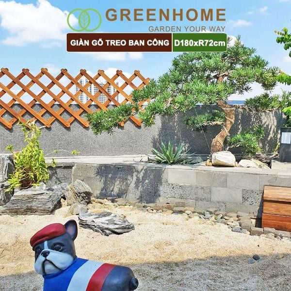 Giàn gỗ treo ban công, R72xC180cm, gỗ tràm siêu bền, co giản được, làm khung hoa hồng leo, bông giấy |Greenhome