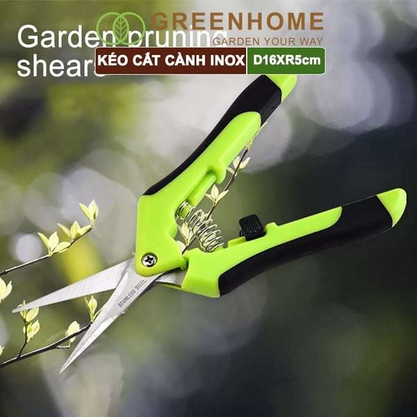 Kéo cắt cành, D15,5xR4,5cm, inox, mũi nhọn, màu đỏ, siêu bén, không gỉ, có khoá an toàn |Greenhome