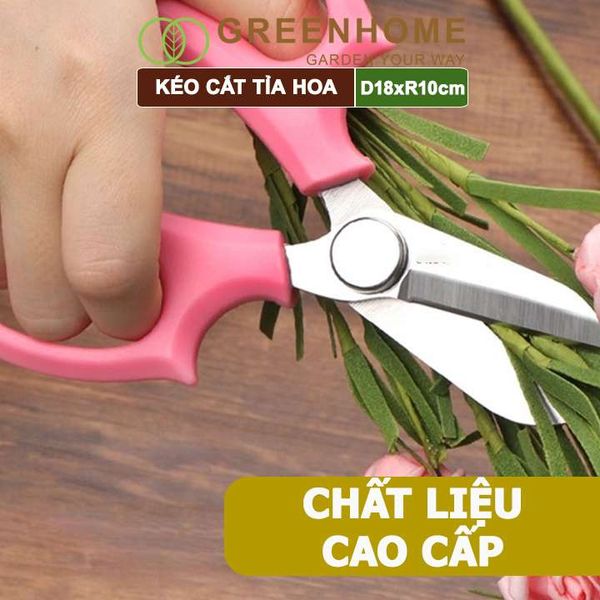 Kéo cắt tỉa hoa, làm vườn Greenhome, D18xR10cm, thiết kế tối ưu giảm lực tay, màu sắc hiện đại, dễ sử dụng