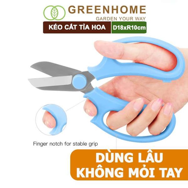Kéo cắt tỉa hoa, làm vườn Greenhome, D18xR10cm, thiết kế tối ưu giảm lực tay, màu sắc hiện đại, dễ sử dụng