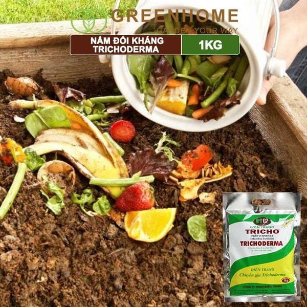 Nấm đối kháng Trichoderma, bao 1kg, phân vi sinh vật ủ phân, ủ rác, đậu tương, tưới gốc |Greenhome