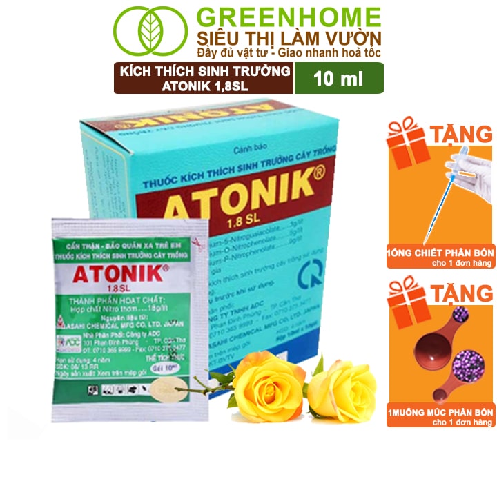 Phân bón lá Atonik, gói 10ml, thúc đẩy sinh trưởng cây trồng chuyên phong lan, hoa hồng, bông giấy, sen đá