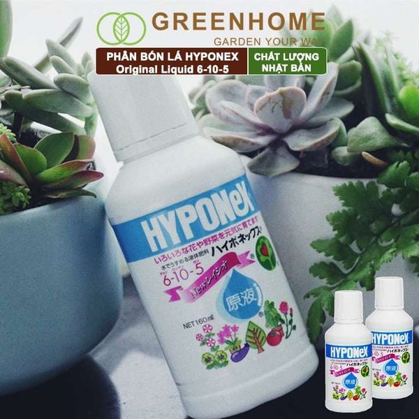 Phân bón lá Nhật, Hyponex, Original Liquid 6-10-5, chai 160ml cho rau, hoa, kiểng lá, kích mầm, chồi |Greenhome
