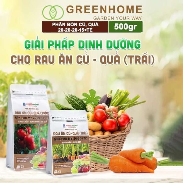 Phân bón Greenhome NPK phú mỹ cho rau ăn lá, củ, quả, cây ăn trái, hoa, dinh dưỡng cân đối, chắc rễ, khoẻ cây, sung đọt