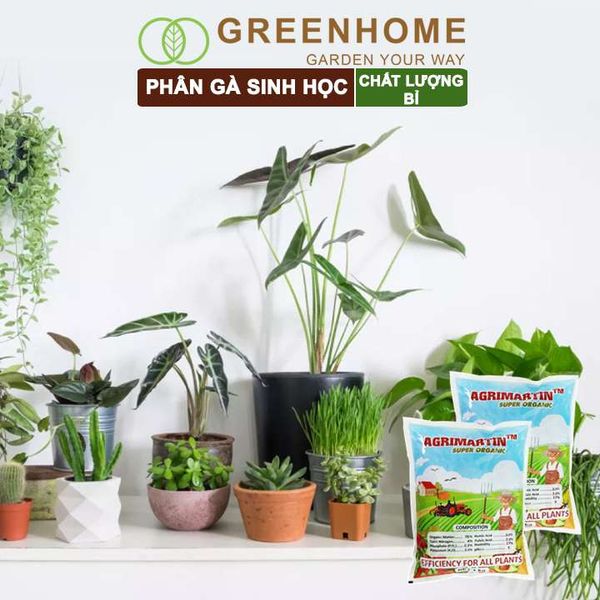 Phân gà Agrimartin, bao 1kg, viên nén, hữu cơ sinh học bón rau sạch, cây ăn quả, hoa hồng |Greenhome