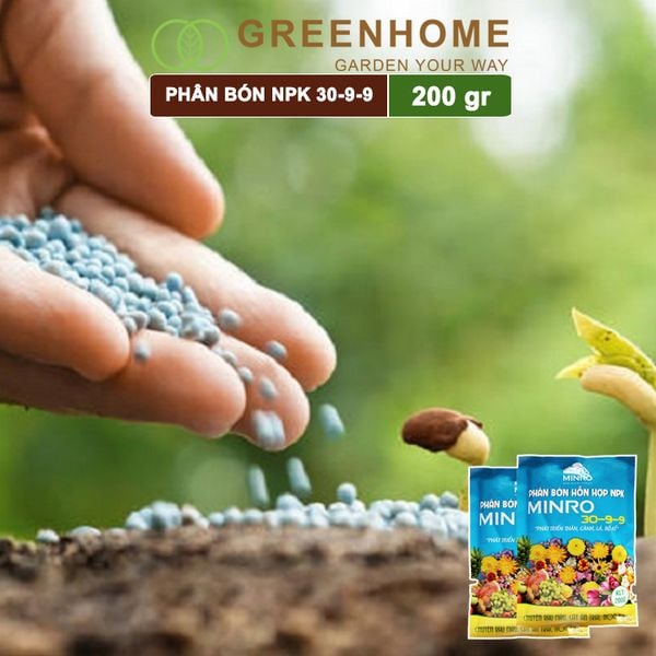 Phân NPK 30-9-9 Minro, bao 200gr, hỗ trợ phát triển nhanh thân, cành, lá, bộ rễ |Greenhome