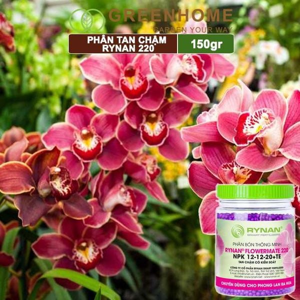 Phân tan chậm Rynan 220, chai 150gr, dùng cho phong lan ra hoa, giúp hoa bền màu, thơm lâu |Greenhome