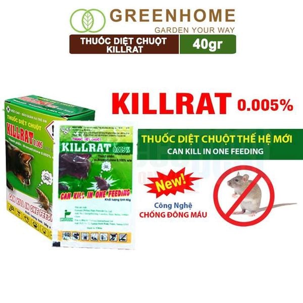 Thuốc diệt chuột Killrat, bao 40gr, thế hệ mới, hiệu quả, diệt cả đàn