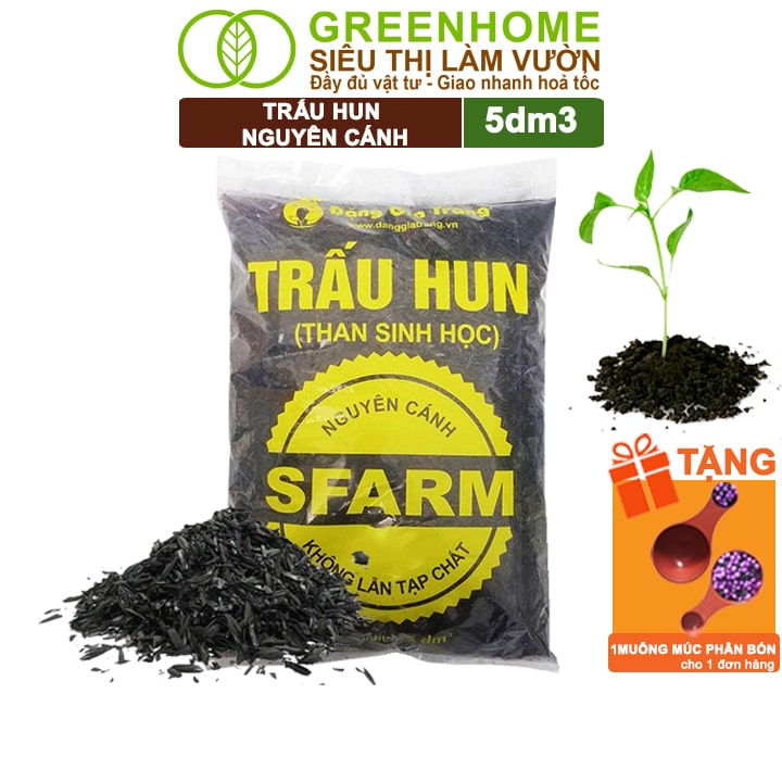 Trấu Hun Sfarm, Bao 5dm3, Giá Thể, Nguyên Cánh Không Lẫn Tạp Chất. Dùng Trồng Thuỷ Canh, Rau Mầm, Ươm Cây Con