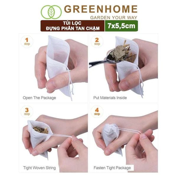 Túi lọc đựng phân tan chậm, 5,5x7cm, treo hoặc bỏ gốc tiện lợi, túi tự huỷ thân thiện môi trường |Greenhome