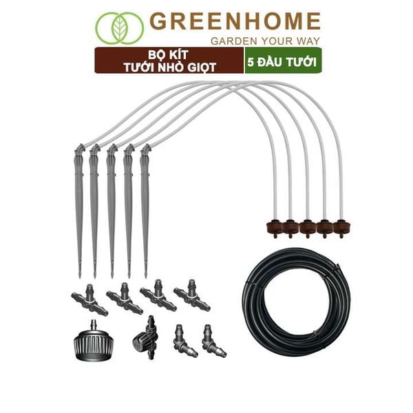 Bộ kít tưới nhỏ giọt, Greenhome. đầu tưới có bù áp, tiết kiệm lượng nước, thời gian tưới cây, dễ dàng lắp đặt