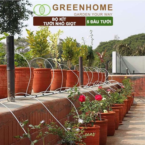 Bộ kít tưới nhỏ giọt, Greenhome. đầu tưới có bù áp, tiết kiệm lượng nước, thời gian tưới cây, dễ dàng lắp đặt
