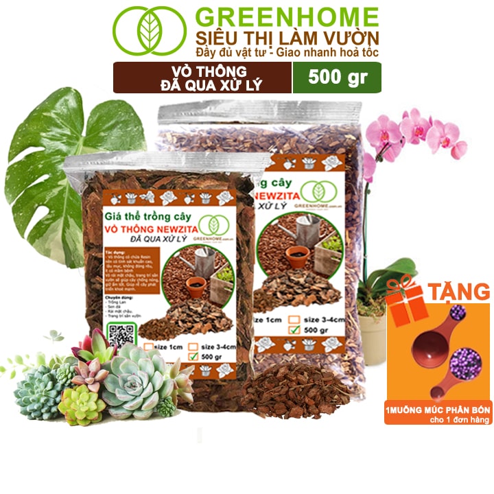 Vỏ Thông Newzita, Bao 500gr, Đã Qua Xử Lý, Trồng Lan, Kiểng Lá, Sen Đá, Rãi Bề Mặt Chậu Cây