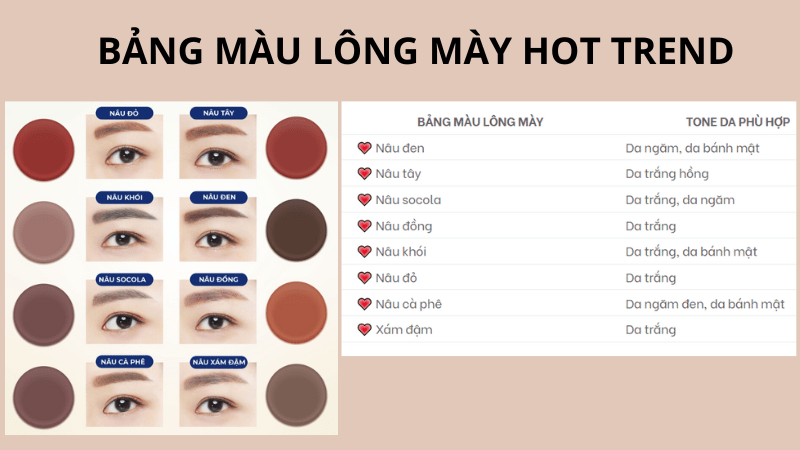 Cách chọn màu lông mày đẹp phù hợp với làn da 2022 bảng màu lông mày 2022